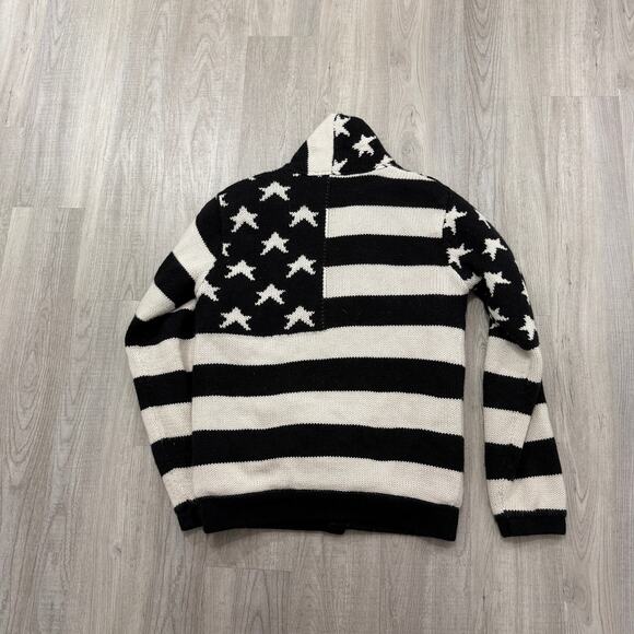 American Stitch Cardigan Sweater Medium Flag Shawl Collar Knit Stars Stripes - Picture 8 of 9